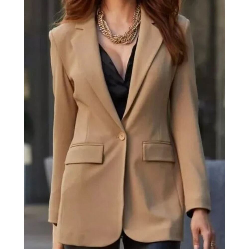 Boston Proper Beyond Travel Classic Boyfriend Blazer 14 Stone Beige Brown - Picture 2 of 8